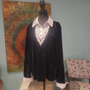 Allison Daley Black Top with White Satin Trim